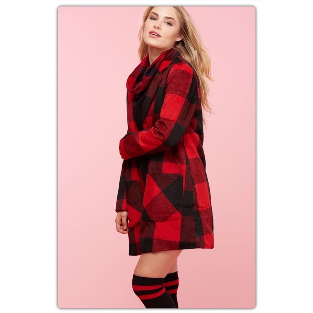 Last One (Small)! Buffalo Plaid Red and Black Coat - Picture 3 of 5